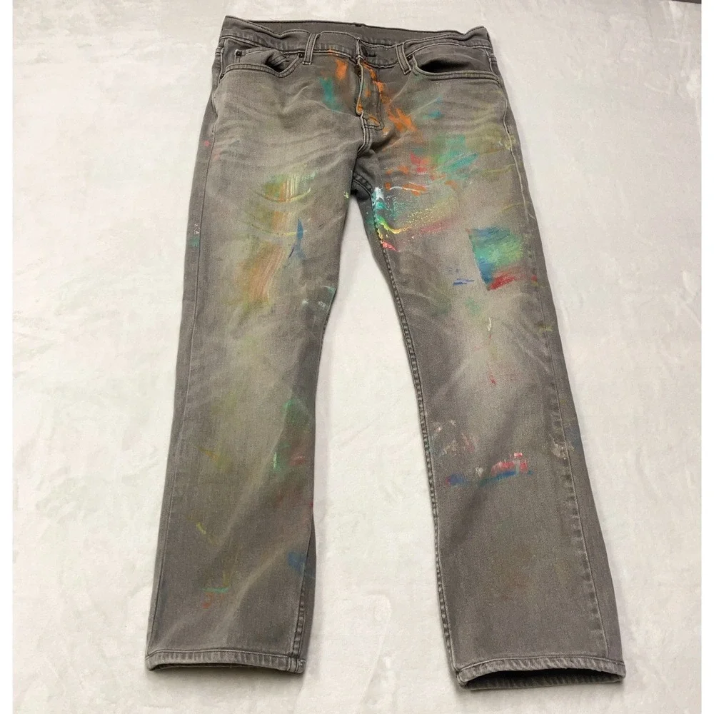 Levi's 65504 Straight Leg Jeans Men 32x29 Gray Upcycled PAINT SPLATTER THRASHED